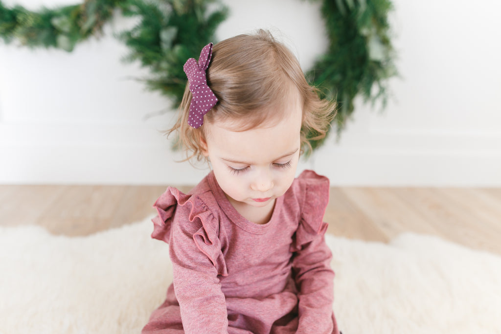 Plum Stitch Bow Hair Clips - Arrow & Lace Designs