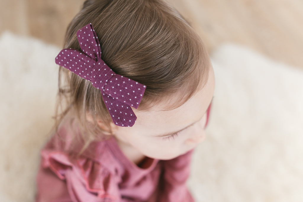 Plum Stitch Bow Hair Clips - Arrow & Lace Designs