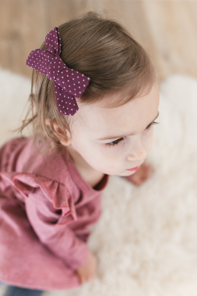 Plum Stitch Bow Hair Clips - Arrow & Lace Designs