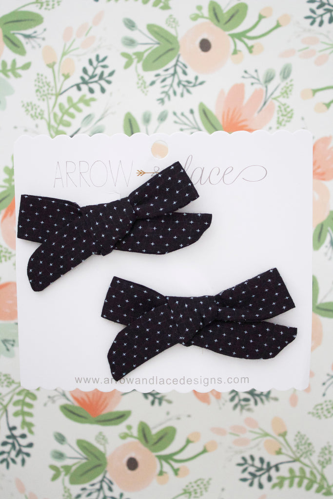 Black Stitch Bow Hair Clips - Arrow & Lace Designs