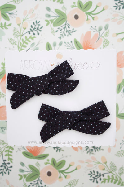 Black Stitch Bow Hair Clips - Arrow & Lace Designs
