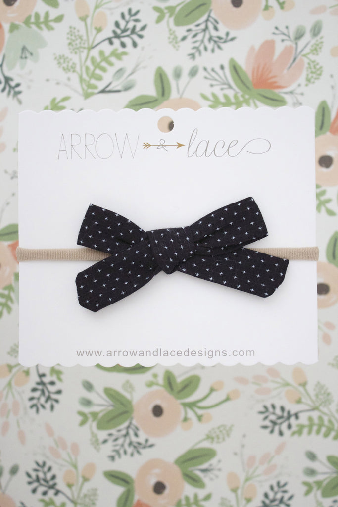 Black Stitch Bow Headband - Arrow & Lace Designs