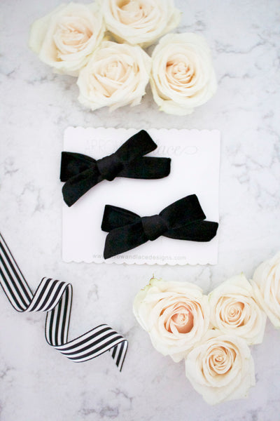 Black Holly Velvet Bow Hair Clips - Arrow & Lace Designs
