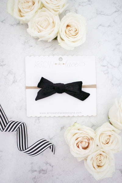 Black Holly Velvet Bow Headband - Arrow & Lace Designs