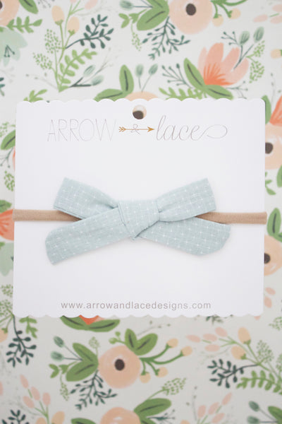 Ice Blue Stitch Bow Headband - Arrow & Lace Designs