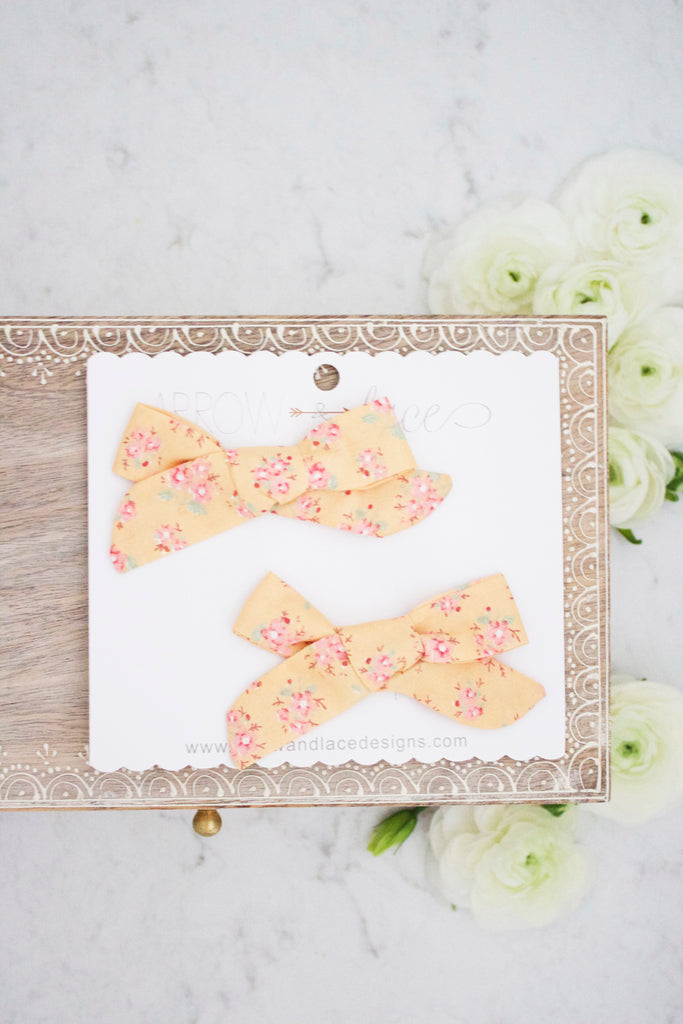 Coral Floral Bow Hair Clips - Arrow & Lace Designs