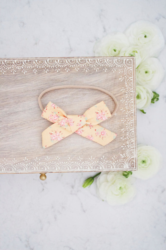 Coral Floral Bow Headband - Arrow & Lace Designs