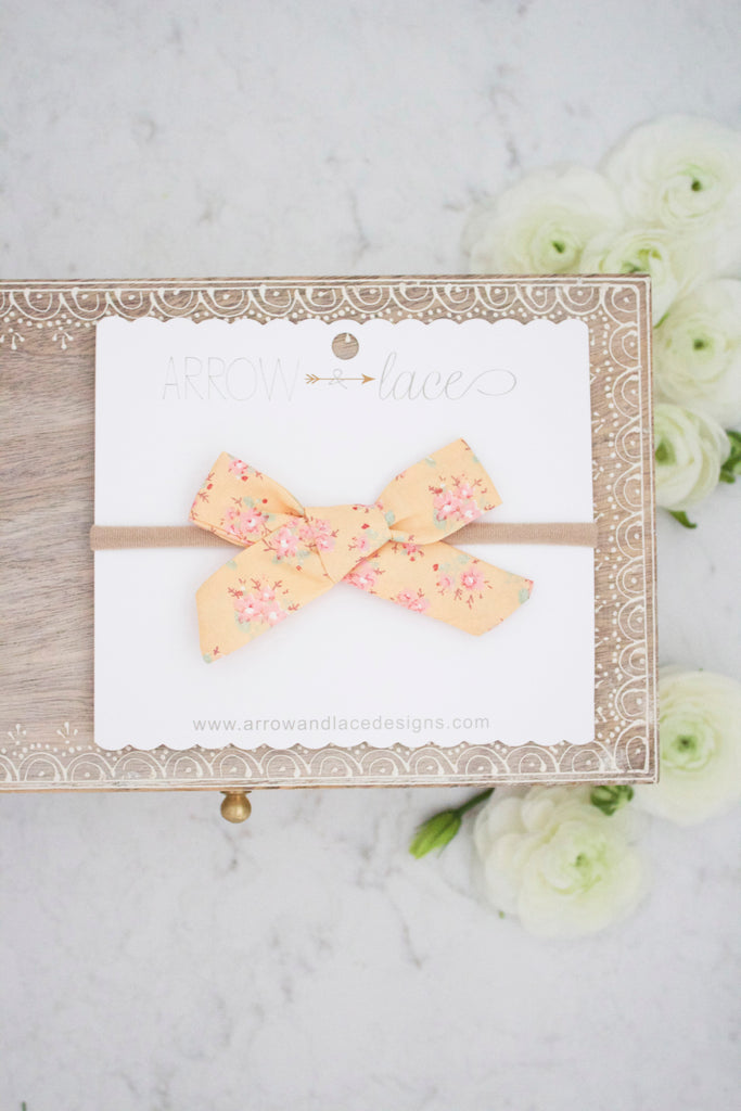 Coral Floral Bow Headband - Arrow & Lace Designs