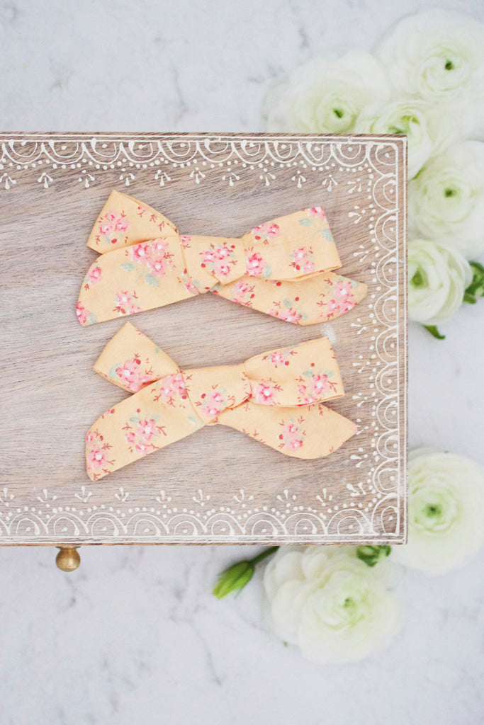 Coral Floral Bow Hair Clips - Arrow & Lace Designs