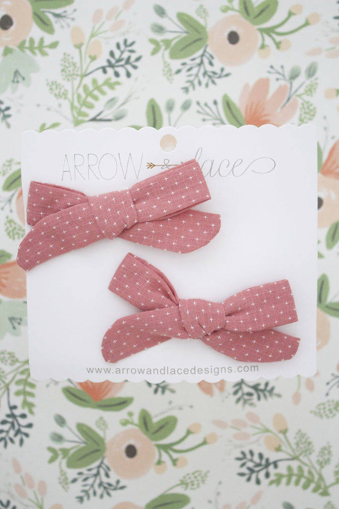 Dark Pink Stitch Bow Hair Clips - Arrow & Lace Designs