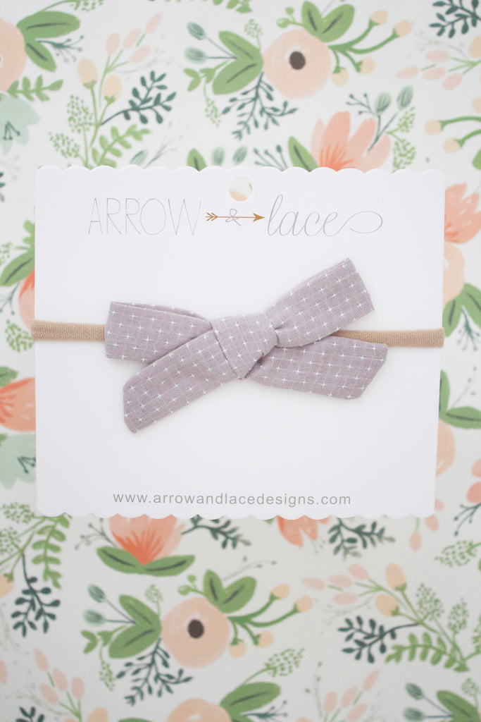 Grey Stitch Bow Headband - Arrow & Lace Designs