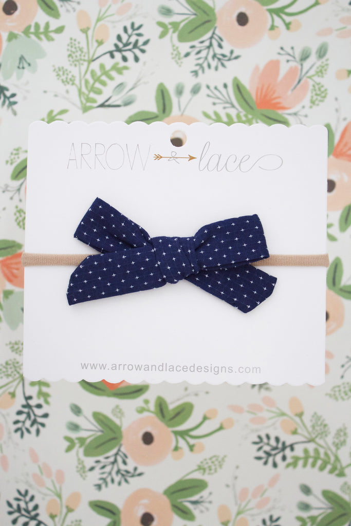 Navy Stitch Bow Headband - Arrow & Lace Designs