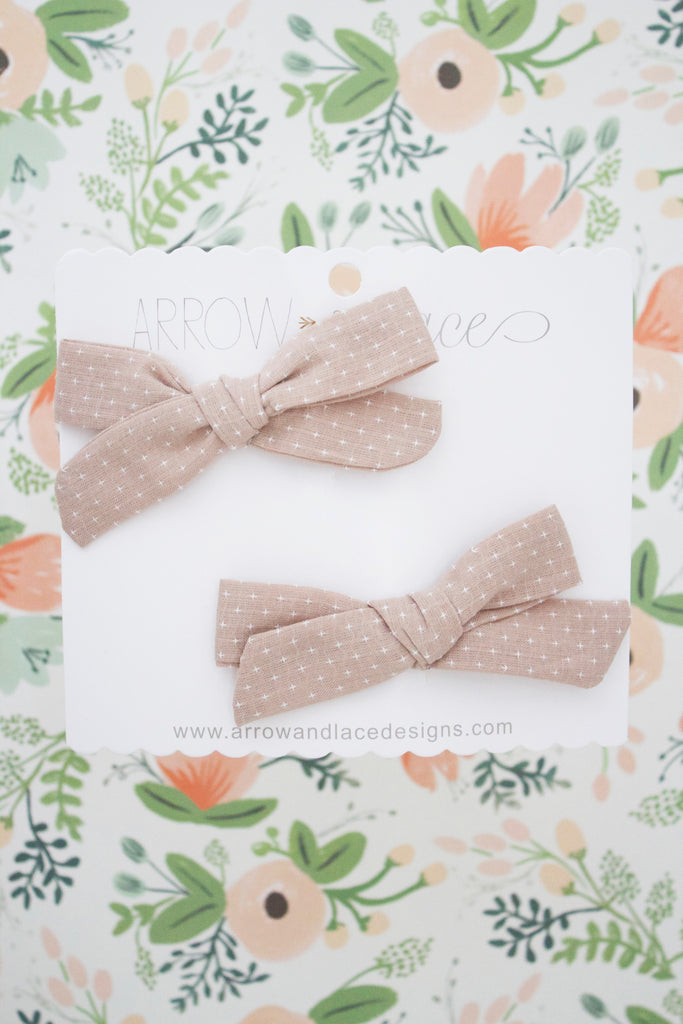 Oatmeal Stitch Bow Hair Clips - Arrow & Lace Designs