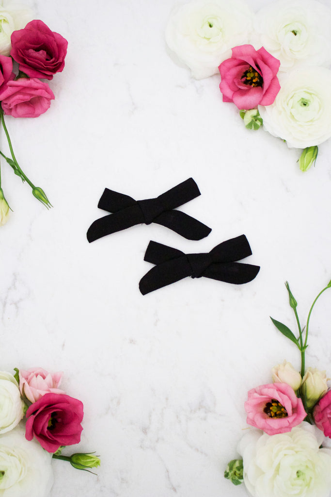 Petite Black Bow Hair Clips - Arrow & Lace Designs