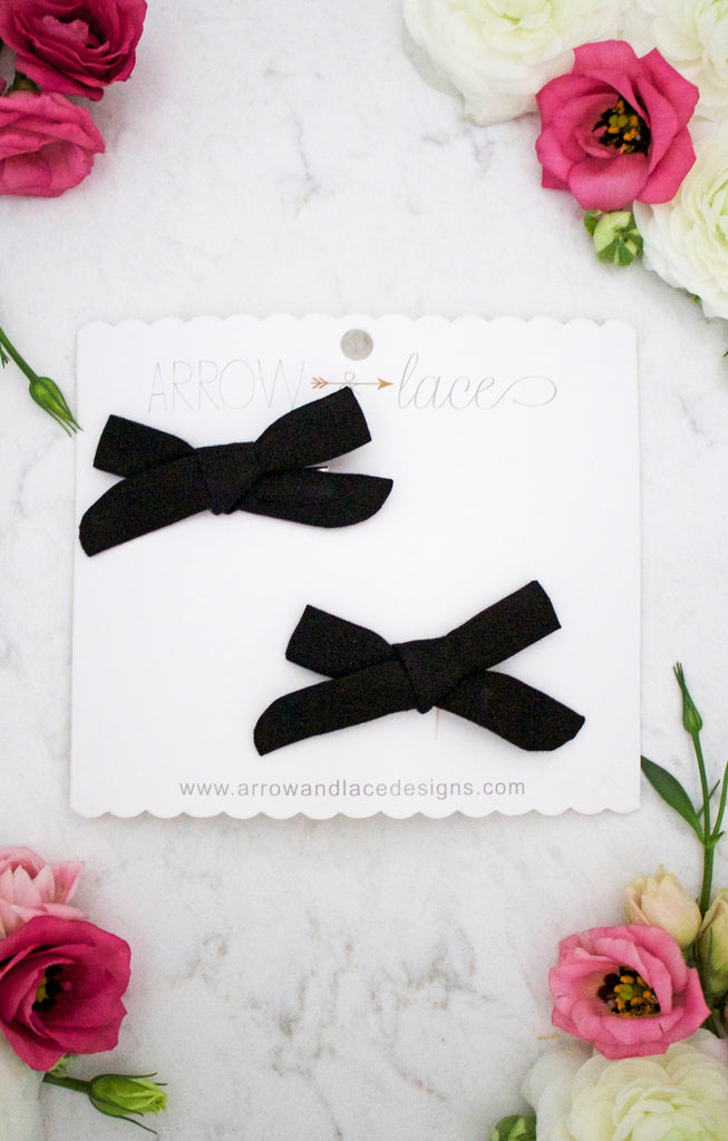 Petite Black Bow Hair Clips - Arrow & Lace Designs