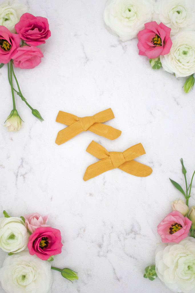 Petite Mustard Bow Hair Clips - Arrow & Lace Designs