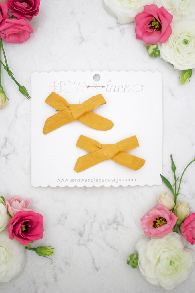 Petite Mustard Bow Hair Clips - Arrow & Lace Designs