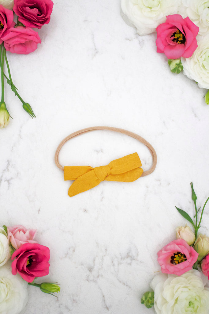 Petite Mustard Bow Headband - Arrow & Lace Designs
