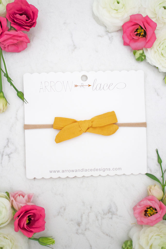 Petite Mustard Bow Headband - Arrow & Lace Designs