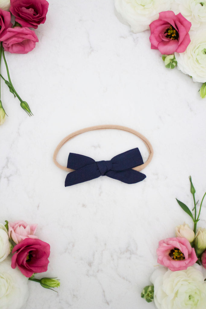 Petite Navy Bow Headband - Arrow & Lace Designs