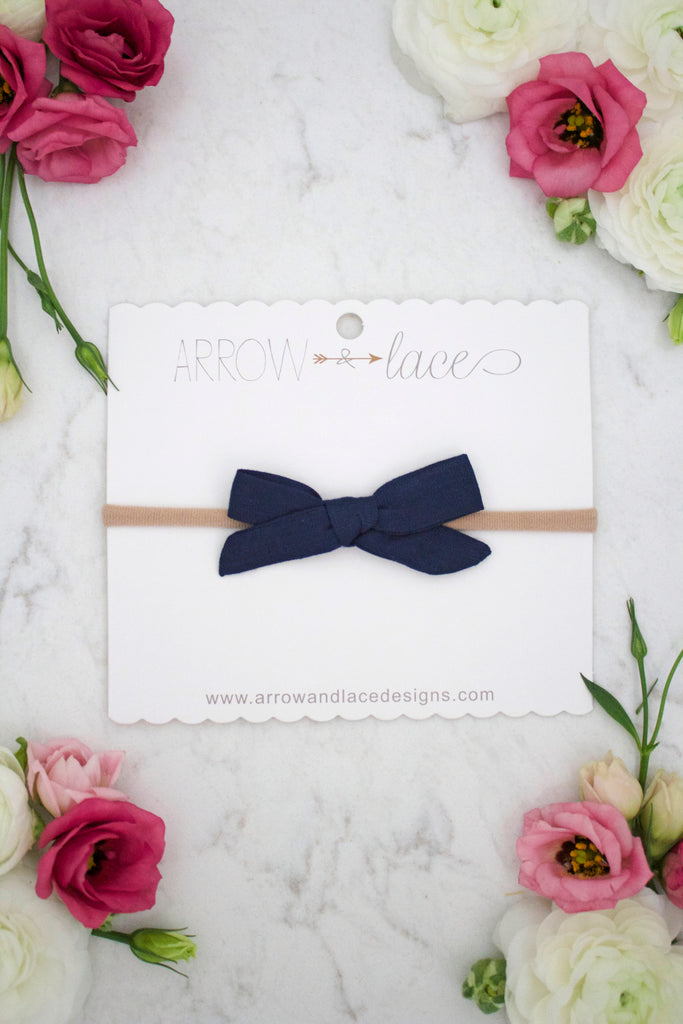 Petite Navy Bow Headband - Arrow & Lace Designs