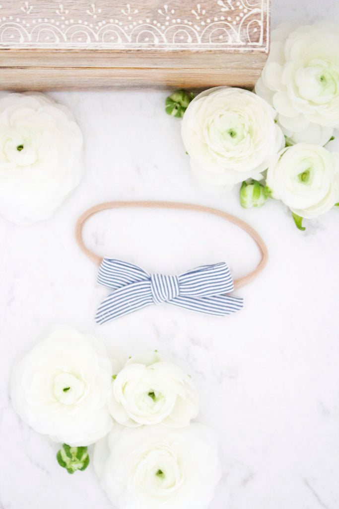 Petite Navy Stripe Bow Headband - Arrow & Lace Designs