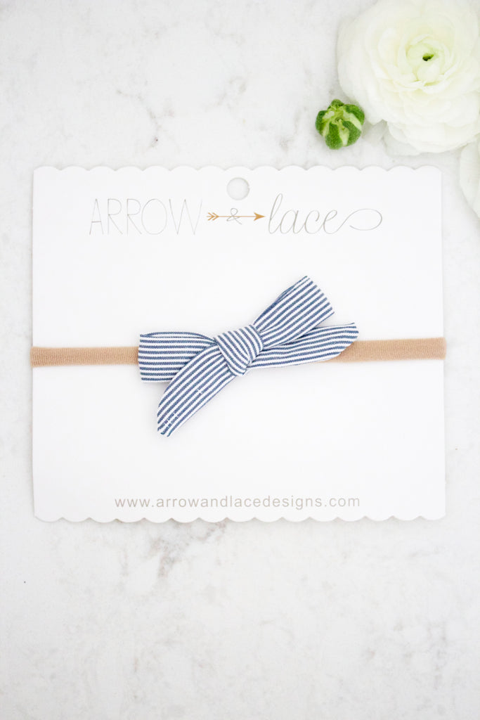 Petite Navy Stripe Bow Headband - Arrow & Lace Designs