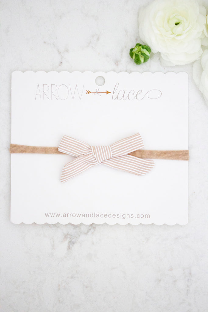 Petite Oatmeal Stripe Bow Headband - Arrow & Lace Designs