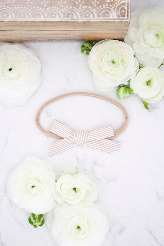Petite Oatmeal Stripe Bow Headband - Arrow & Lace Designs