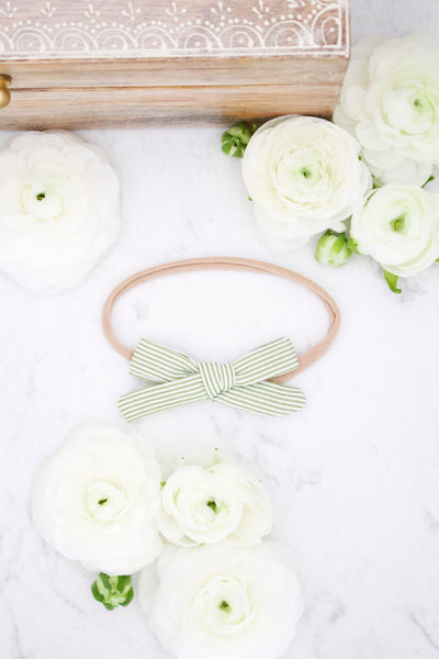 Petite Olive Stripe Bow Headband - Arrow & Lace Designs