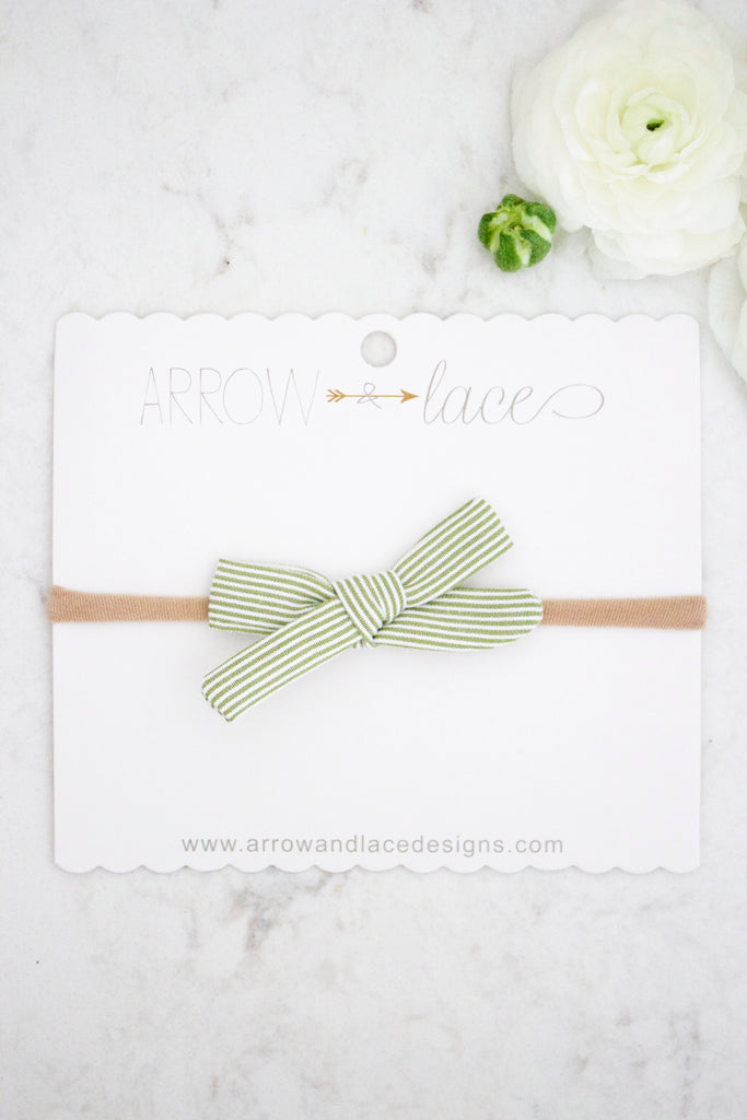 Petite Olive Stripe Bow Headband - Arrow & Lace Designs