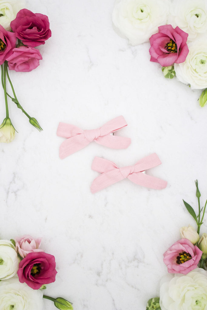 Petite Pink Bow Hair Clips - Arrow & Lace Designs
