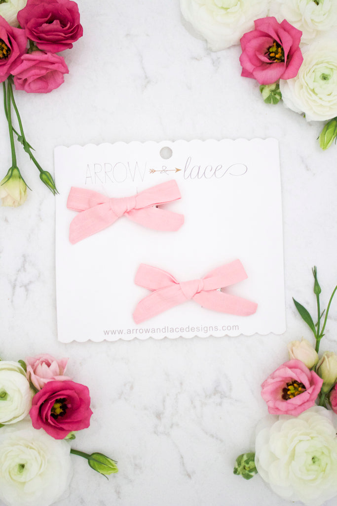 Petite Pink Bow Hair Clips - Arrow & Lace Designs