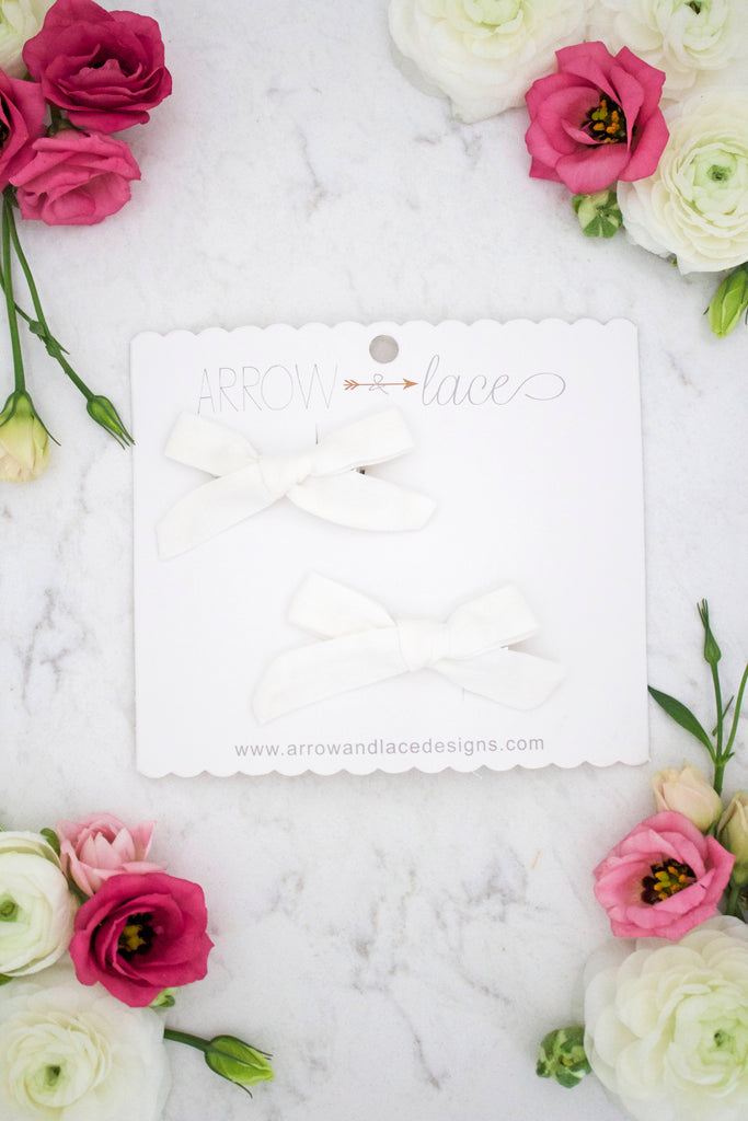 Petite White Bow Hair Clips - Arrow & Lace Designs