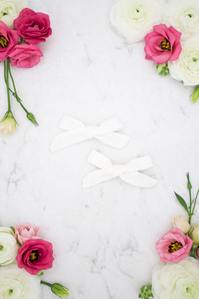 Petite White Bow Hair Clips - Arrow & Lace Designs