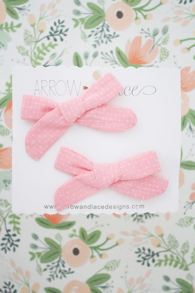 Pink Stitch Bow Hair Clips - Arrow & Lace Designs