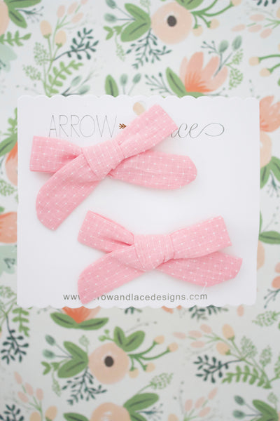Pink Stitch Bow Hair Clips - Arrow & Lace Designs