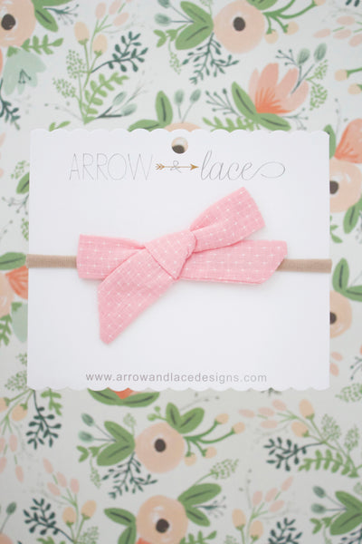 Pink Stitch Bow Headband - Arrow & Lace Designs