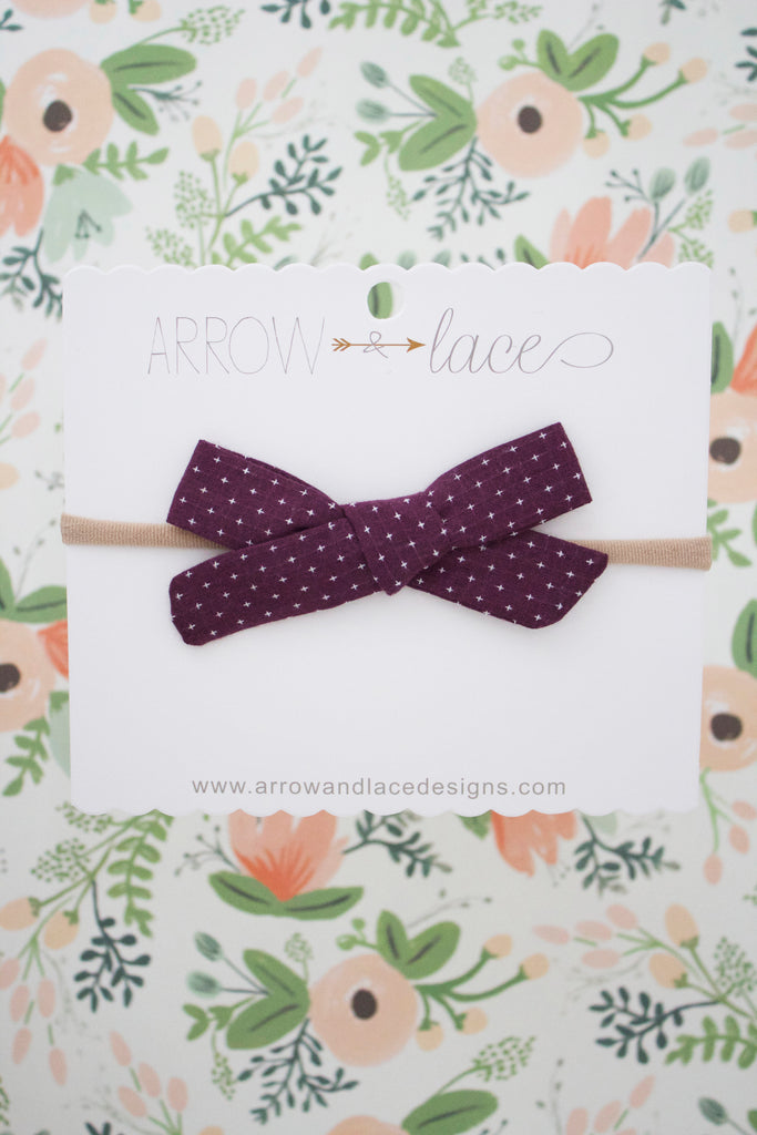 Plum Stitch Bow Headband - Arrow & Lace Designs