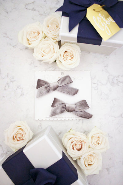 Silver Holly Velvet Bow Hair Clips - Arrow & Lace Designs